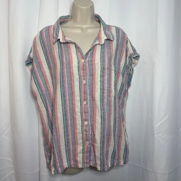 Orvis Women's Linen Blend Short Sleeve Top Button Front Shirt XL - Picture 2 of 8